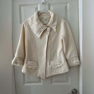 Gorgeous Carson Cream Wool jacket blazer with lace tiered sleeves & collar M